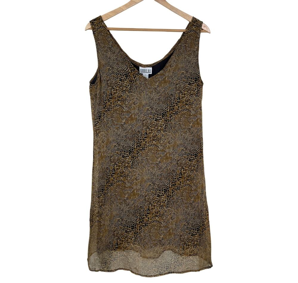 Robbie Bee 100% Silk Animal Snake Print Shift Dress Size 10 Vintage 90s Y2K